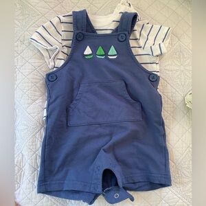 Little me cotton sailboat romper with matching striped shirt